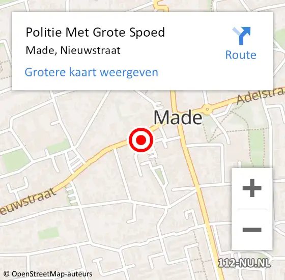 Locatie op kaart van de 112 melding: Politie Met Grote Spoed Naar Made, Nieuwstraat op 4 augustus 2021 08:59