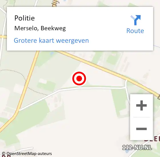 Locatie op kaart van de 112 melding: Politie Merselo, Beekweg op 4 augustus 2021 09:19