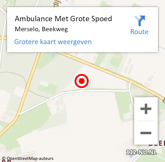 Locatie op kaart van de 112 melding: Ambulance Met Grote Spoed Naar Merselo, Beekweg op 4 augustus 2021 09:24