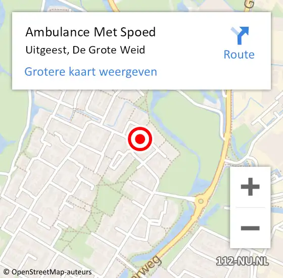 Locatie op kaart van de 112 melding: Ambulance Met Spoed Naar Uitgeest, De Grote Weid op 4 augustus 2021 09:26
