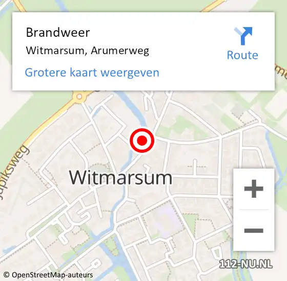 Locatie op kaart van de 112 melding: Brandweer Witmarsum, Arumerweg op 4 augustus 2021 09:29