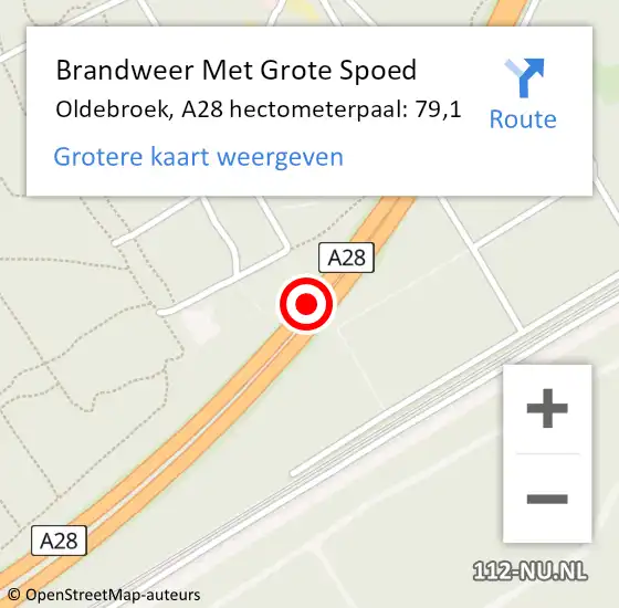 Locatie op kaart van de 112 melding: Brandweer Met Grote Spoed Naar Oldebroek, A28 hectometerpaal: 79,1 op 4 augustus 2021 09:30