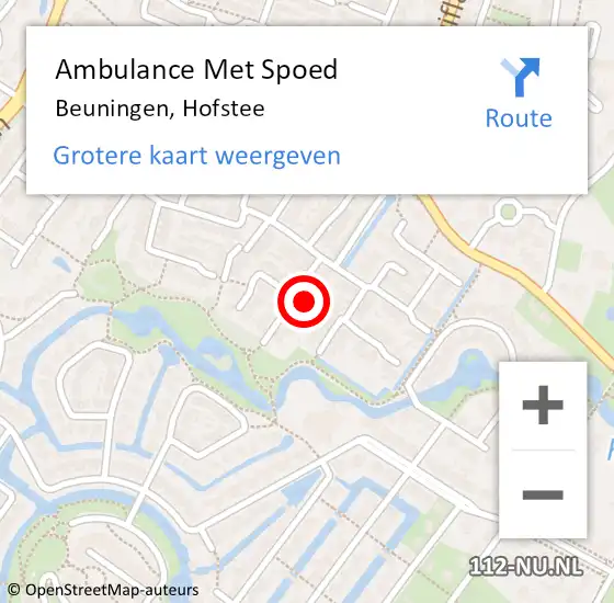 Locatie op kaart van de 112 melding: Ambulance Met Spoed Naar Beuningen, Hofstee op 4 augustus 2021 10:18