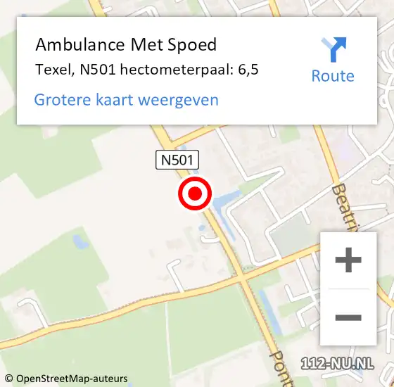 Locatie op kaart van de 112 melding: Ambulance Met Spoed Naar Texel, N501 hectometerpaal: 6,5 op 4 augustus 2021 10:33