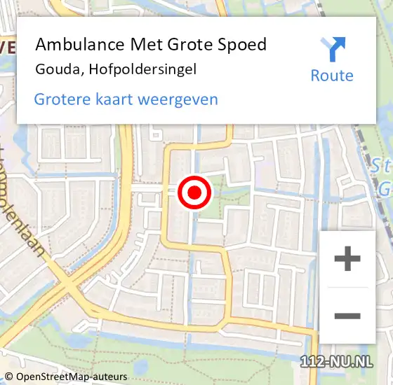 Locatie op kaart van de 112 melding: Ambulance Met Grote Spoed Naar Gouda, Hofpoldersingel op 4 augustus 2021 11:07