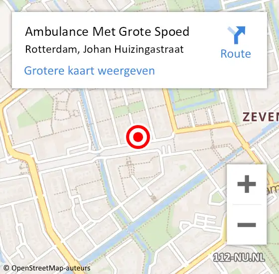 Locatie op kaart van de 112 melding: Ambulance Met Grote Spoed Naar Rotterdam, Johan Huizingastraat op 4 augustus 2021 11:07