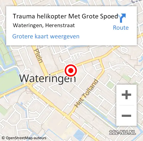 Locatie op kaart van de 112 melding: Trauma helikopter Met Grote Spoed Naar Wateringen, Herenstraat op 4 augustus 2021 11:29