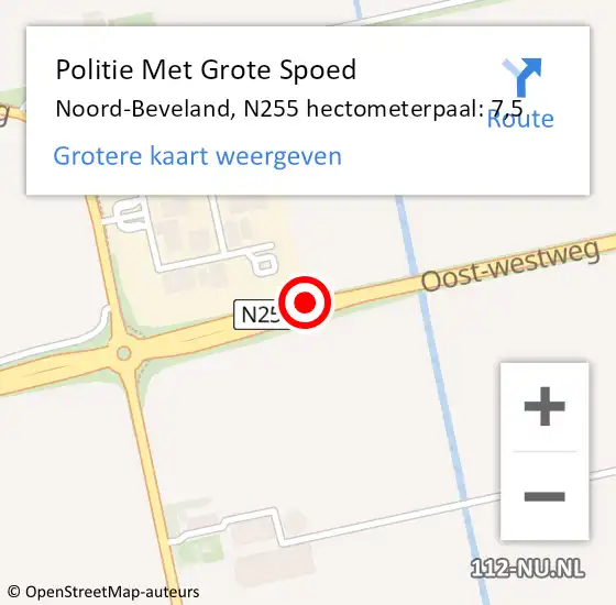 Locatie op kaart van de 112 melding: Politie Met Grote Spoed Naar Noord-Beveland, N255 hectometerpaal: 7,5 op 4 augustus 2021 11:55