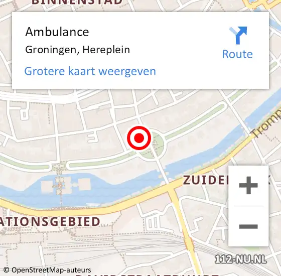 Locatie op kaart van de 112 melding: Ambulance Groningen, Hereplein op 4 augustus 2021 12:50