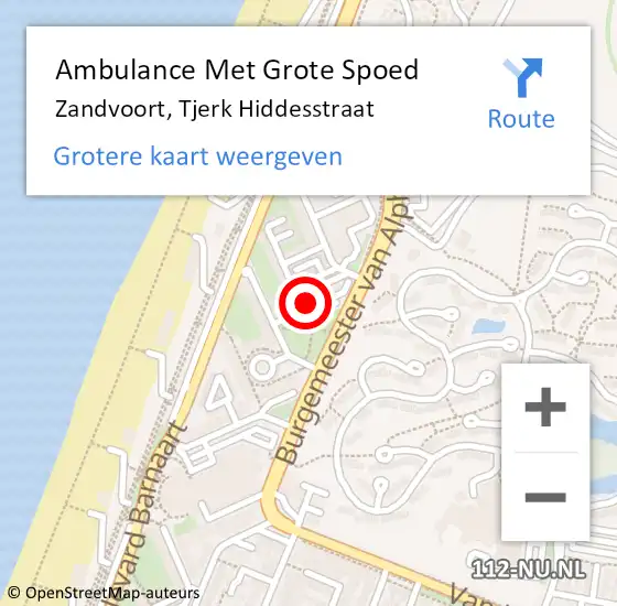 Locatie op kaart van de 112 melding: Ambulance Met Grote Spoed Naar Zandvoort, Tjerk Hiddesstraat op 4 augustus 2021 12:56