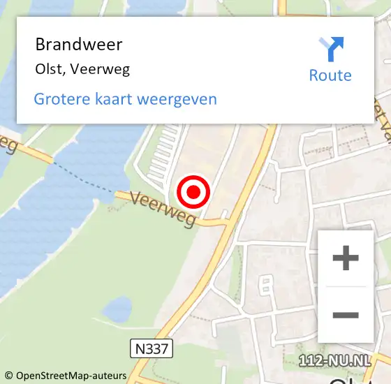 Locatie op kaart van de 112 melding: Brandweer Olst, Veerweg op 4 augustus 2021 12:59