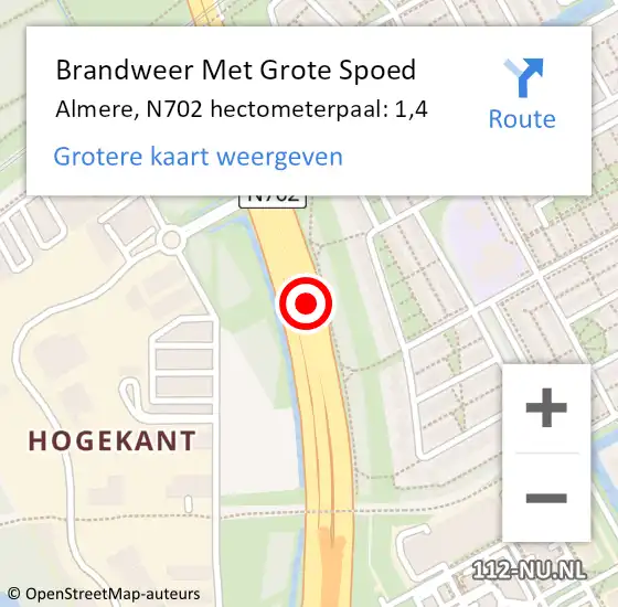 Locatie op kaart van de 112 melding: Brandweer Met Grote Spoed Naar Almere, N702 hectometerpaal: 1,4 op 4 augustus 2021 13:32