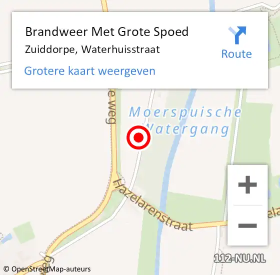 Locatie op kaart van de 112 melding: Brandweer Met Grote Spoed Naar Zuiddorpe, Waterhuisstraat op 4 augustus 2021 13:33