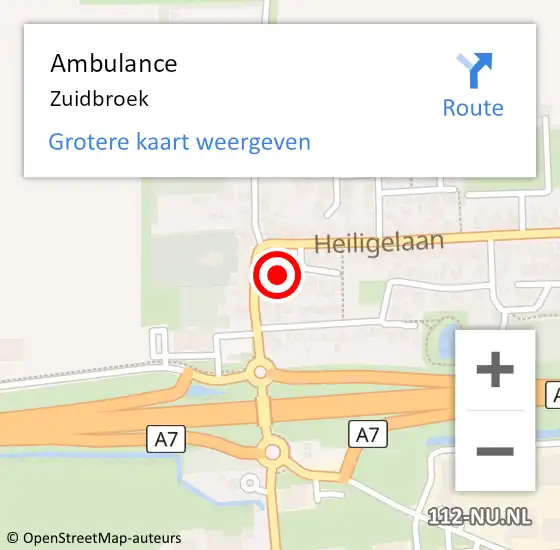 Locatie op kaart van de 112 melding: Ambulance Zuidbroek op 4 augustus 2021 13:34