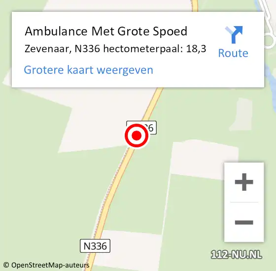 Locatie op kaart van de 112 melding: Ambulance Met Grote Spoed Naar Zevenaar, N336 hectometerpaal: 18,3 op 4 augustus 2021 13:50