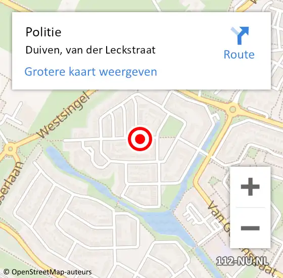 Locatie op kaart van de 112 melding: Politie Duiven, van der Leckstraat op 4 augustus 2021 13:53