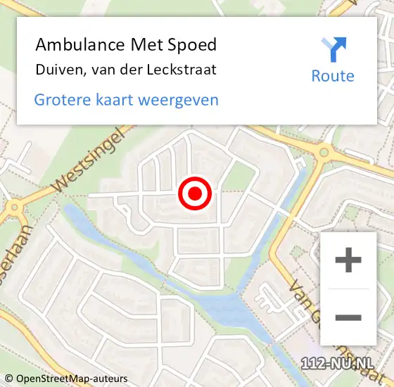 Locatie op kaart van de 112 melding: Ambulance Met Spoed Naar Duiven, van der Leckstraat op 4 augustus 2021 13:54