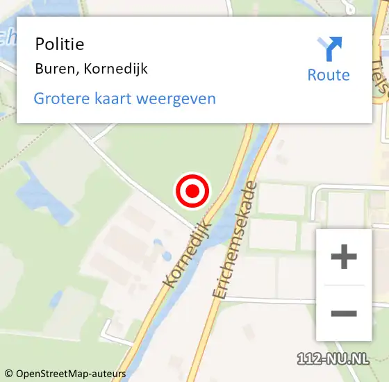 Locatie op kaart van de 112 melding: Politie Buren, Kornedijk op 4 augustus 2021 14:02