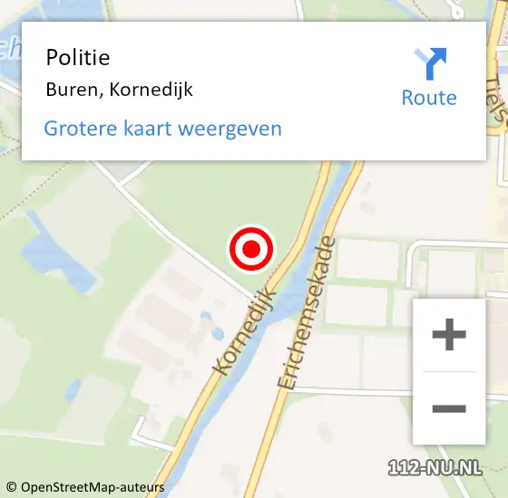 Locatie op kaart van de 112 melding: Politie Buren, Kornedijk op 4 augustus 2021 14:03
