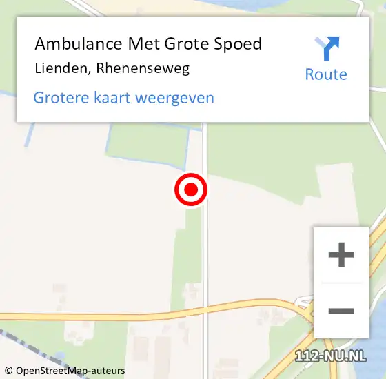 Locatie op kaart van de 112 melding: Ambulance Met Grote Spoed Naar Lienden, Rhenenseweg op 4 augustus 2021 15:20