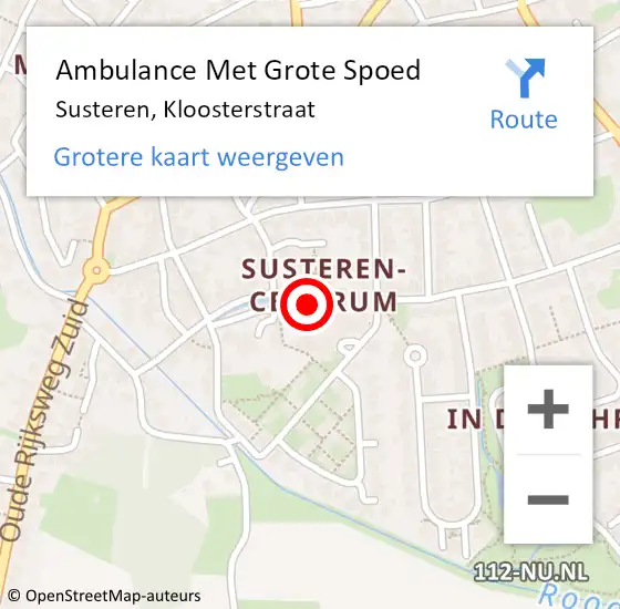 Locatie op kaart van de 112 melding: Ambulance Met Grote Spoed Naar Susteren, Kloosterstraat op 4 augustus 2021 15:24