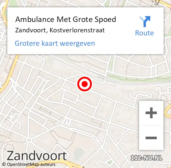 Locatie op kaart van de 112 melding: Ambulance Met Grote Spoed Naar Zandvoort, Kostverlorenstraat op 4 augustus 2021 15:33