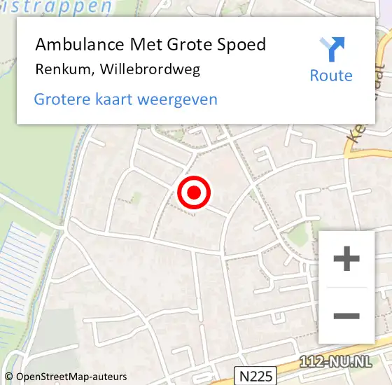 Locatie op kaart van de 112 melding: Ambulance Met Grote Spoed Naar Renkum, Willebrordweg op 4 augustus 2021 15:36