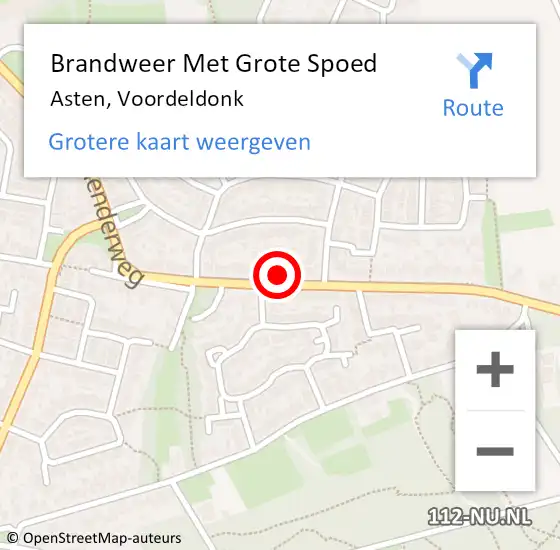 Locatie op kaart van de 112 melding: Brandweer Met Grote Spoed Naar Asten, Voordeldonk op 4 augustus 2021 15:45