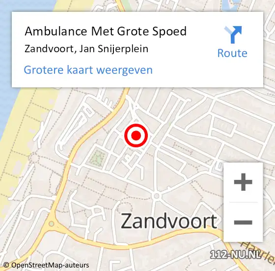 Locatie op kaart van de 112 melding: Ambulance Met Grote Spoed Naar Zandvoort, Jan Snijerplein op 4 augustus 2021 16:06