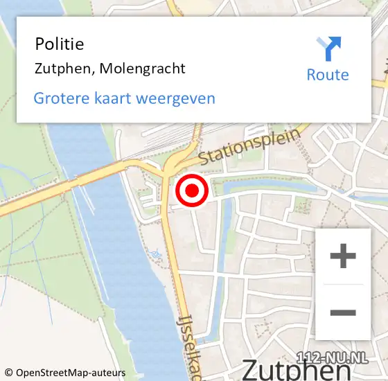 Locatie op kaart van de 112 melding: Politie Zutphen, Molengracht op 4 augustus 2021 16:10