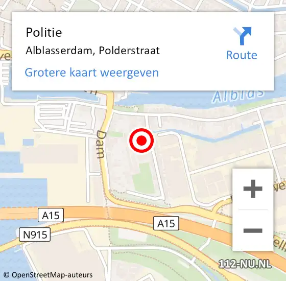 Locatie op kaart van de 112 melding: Politie Alblasserdam, Polderstraat op 4 augustus 2021 16:18