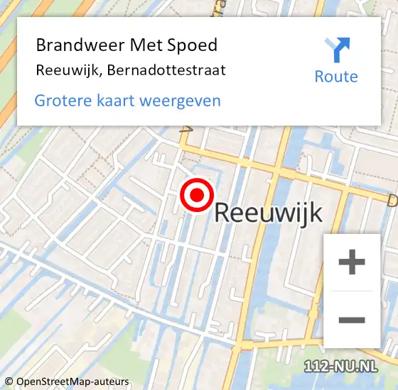Locatie op kaart van de 112 melding: Brandweer Met Spoed Naar Reeuwijk, Bernadottestraat op 4 augustus 2021 16:19
