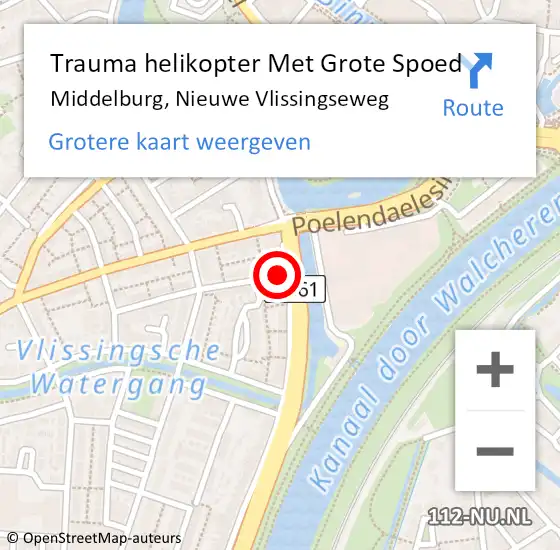 Locatie op kaart van de 112 melding: Trauma helikopter Met Grote Spoed Naar Middelburg, Nieuwe Vlissingseweg op 4 augustus 2021 16:38