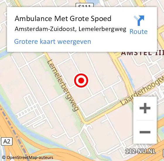 Locatie op kaart van de 112 melding: Ambulance Met Grote Spoed Naar Amsterdam-Zuidoost, Lemelerbergweg op 4 augustus 2021 16:50