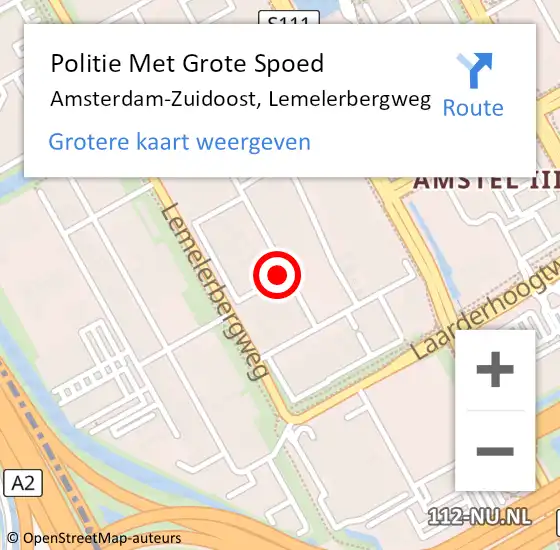 Locatie op kaart van de 112 melding: Politie Met Grote Spoed Naar Amsterdam-Zuidoost, Lemelerbergweg op 4 augustus 2021 16:51