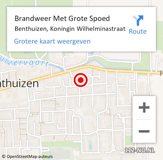 Locatie op kaart van de 112 melding: Brandweer Met Grote Spoed Naar Benthuizen, Koningin Wilhelminastraat op 4 augustus 2021 17:18