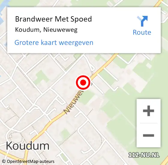 Locatie op kaart van de 112 melding: Brandweer Met Spoed Naar Koudum, Nieuweweg op 4 augustus 2021 17:21