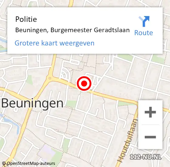 Locatie op kaart van de 112 melding: Politie Beuningen, Burgemeester Geradtslaan op 4 augustus 2021 17:25