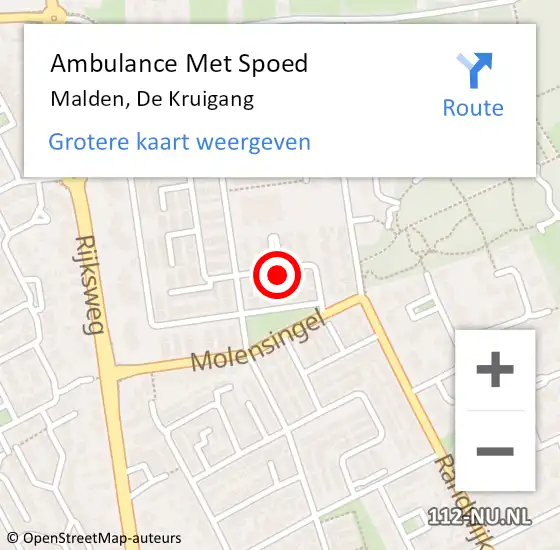 Locatie op kaart van de 112 melding: Ambulance Met Spoed Naar Malden, De Kruigang op 4 augustus 2021 18:18