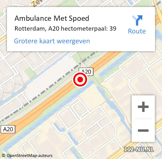 Locatie op kaart van de 112 melding: Ambulance Met Spoed Naar Rotterdam, A20 hectometerpaal: 39 op 4 augustus 2021 18:39