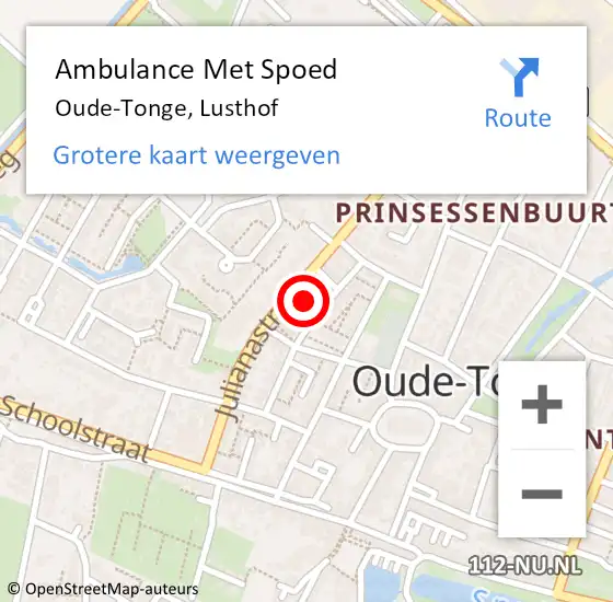 Locatie op kaart van de 112 melding: Ambulance Met Spoed Naar Oude-Tonge, Lusthof op 4 augustus 2021 18:54