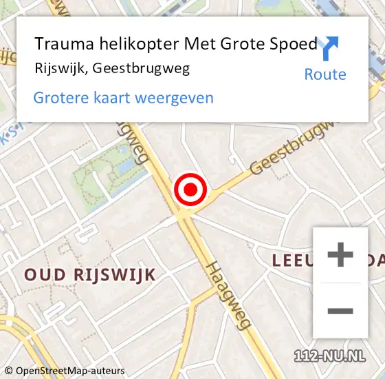 Locatie op kaart van de 112 melding: Trauma helikopter Met Grote Spoed Naar Rijswijk, Geestbrugweg op 4 augustus 2021 19:02