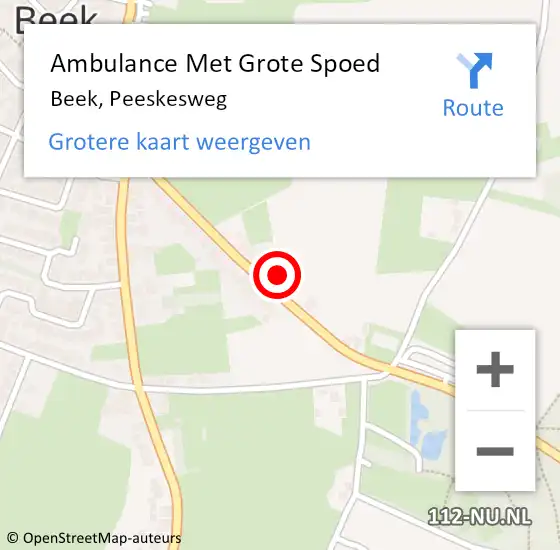 Locatie op kaart van de 112 melding: Ambulance Met Grote Spoed Naar Beek, Peeskesweg op 4 augustus 2021 19:13