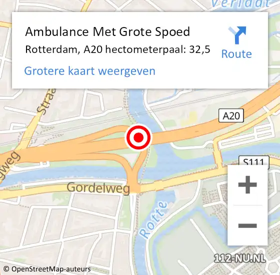 Locatie op kaart van de 112 melding: Ambulance Met Grote Spoed Naar Rotterdam, A20 hectometerpaal: 32,5 op 4 augustus 2021 19:14