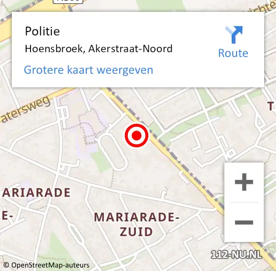 Locatie op kaart van de 112 melding: Politie Hoensbroek, Akerstraat-Noord op 4 augustus 2021 19:22