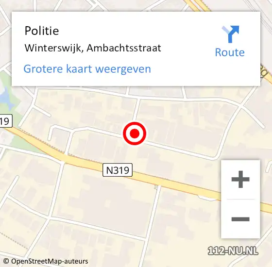 Locatie op kaart van de 112 melding: Politie Winterswijk, Ambachtsstraat op 4 augustus 2021 19:34