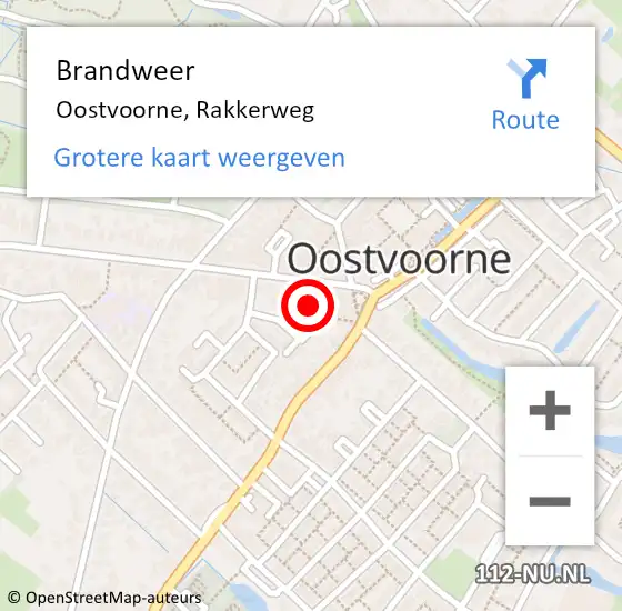 Locatie op kaart van de 112 melding: Brandweer Oostvoorne, Rakkerweg op 4 augustus 2021 19:47