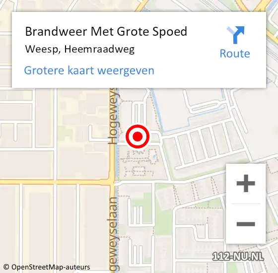 Locatie op kaart van de 112 melding: Brandweer Met Grote Spoed Naar Weesp, Heemraadweg op 4 augustus 2021 20:02