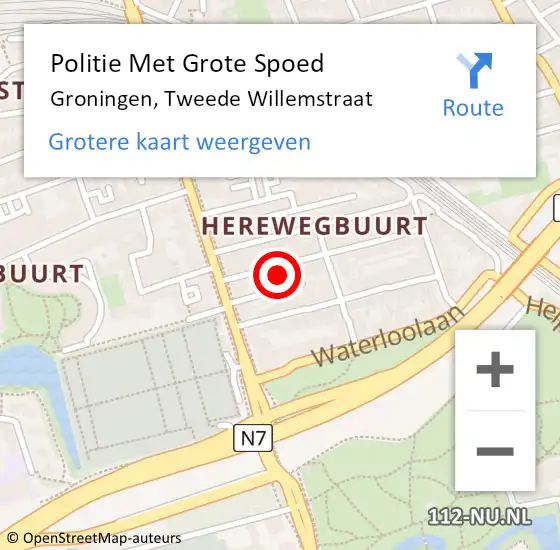 Locatie op kaart van de 112 melding: Politie Met Grote Spoed Naar Groningen, Tweede Willemstraat op 4 augustus 2021 20:23