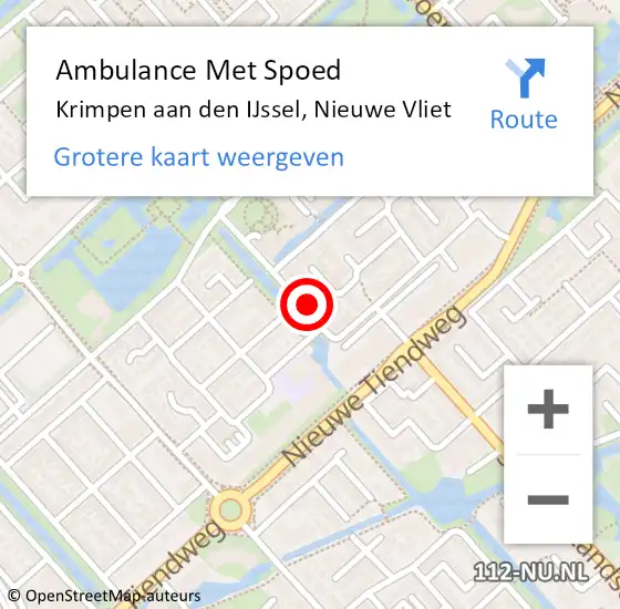 Locatie op kaart van de 112 melding: Ambulance Met Spoed Naar Krimpen aan den IJssel, Nieuwe Vliet op 4 augustus 2021 21:02